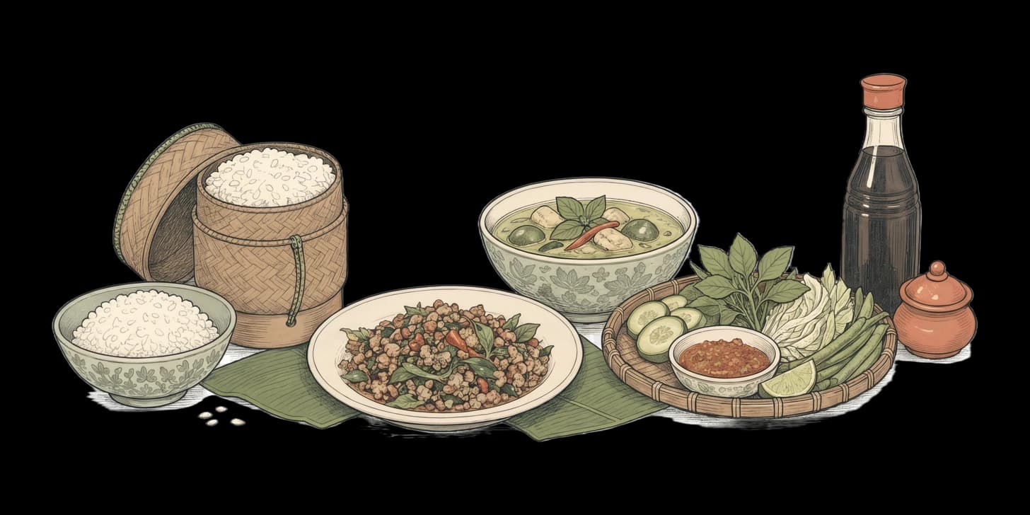 Bottles of Thai soy sauce and oyster sauce beside a steaming wok, with wheat stalks tucked behind the labels