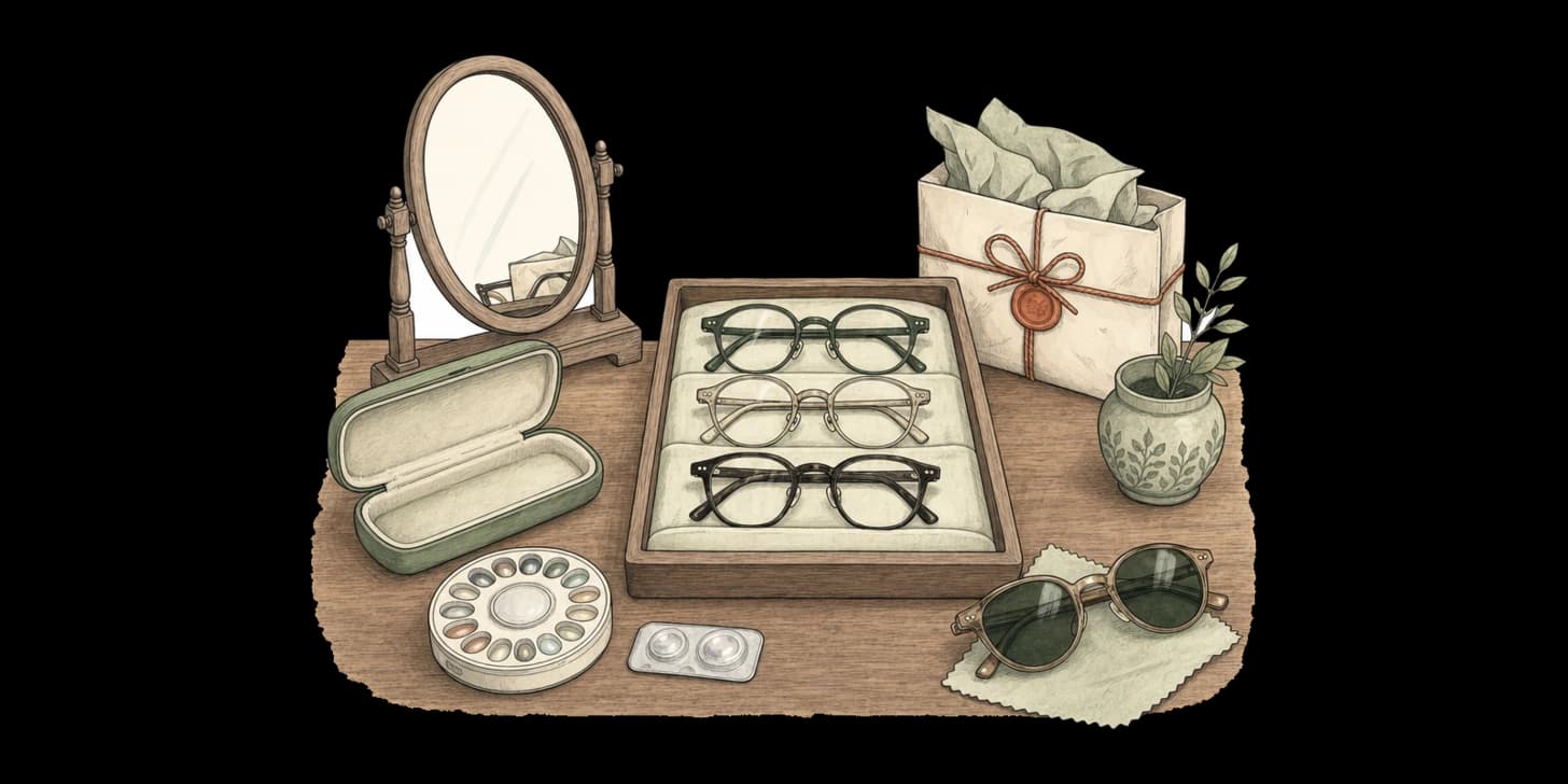 Eine Lanna-Illustration von Korrektionsbrillen und einem Optikergeschäft in Chiang Mai