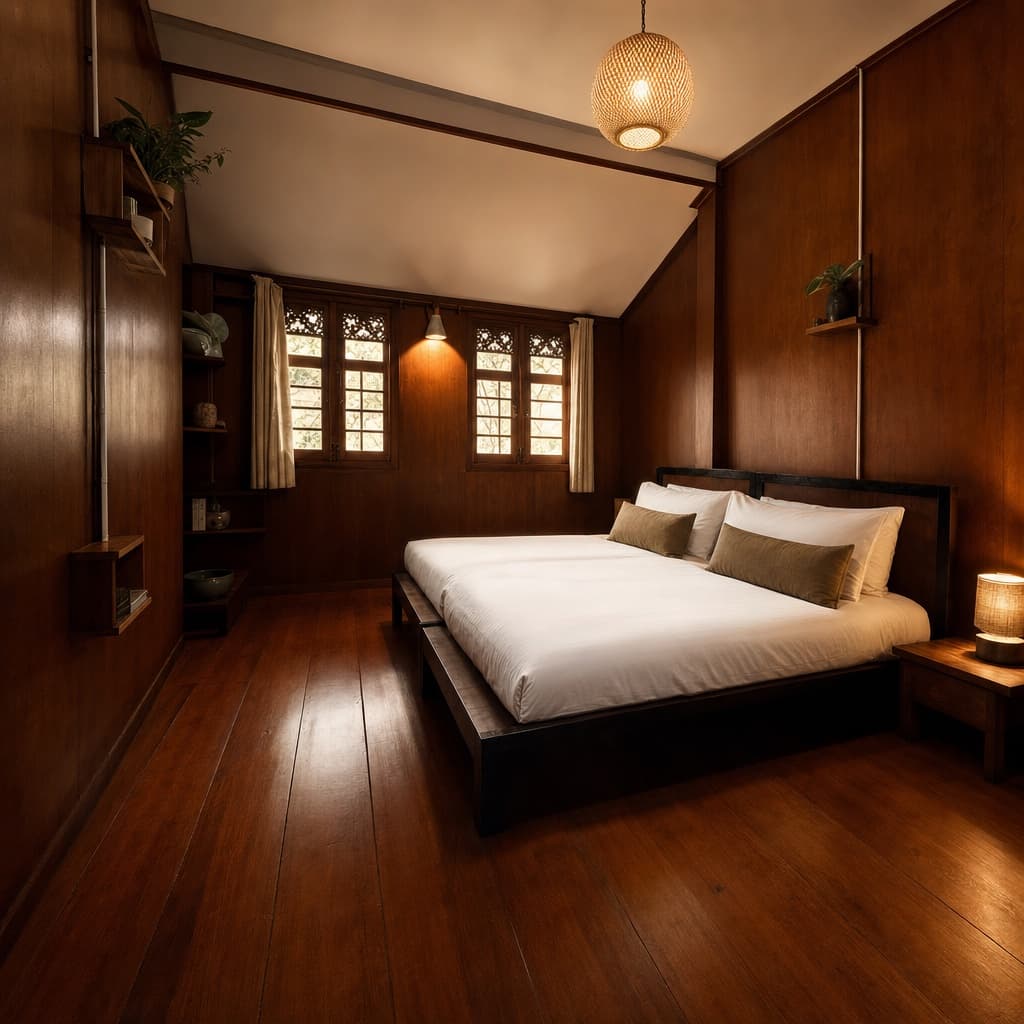 Cozy wooden bedroom on the upstairs landing